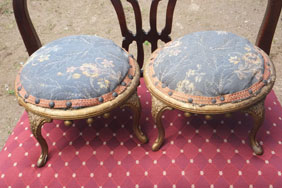 antiques - Matched Pair of Round Gilt Stools [07-256]