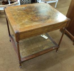 Mid Century Baker Side Table with Olive Burl Veneered Top, stripped and refinished
