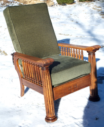 Circa 1910 Oak Morris Chair/Recliner, repaired & reupholstered