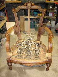 Repaired and Reupholstered Victorian Arm Chair with Inlaid Back, Circa 1860