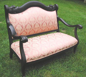 Solid Mahogany Settee with Lions Heads Carvings Repaired & Reupholstered