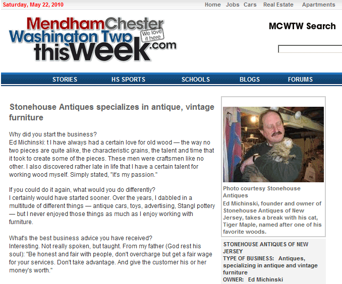 Stonehouse Antiques in the News